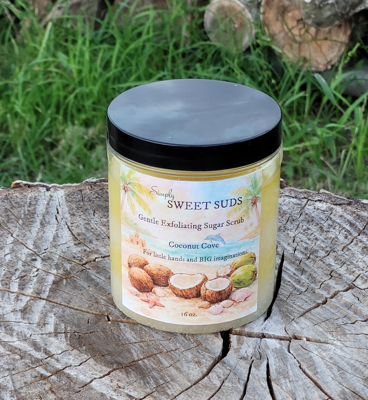 Simply Sweet Suds Coconut Cove gentle exfoliating sugar scrub, 16 oz