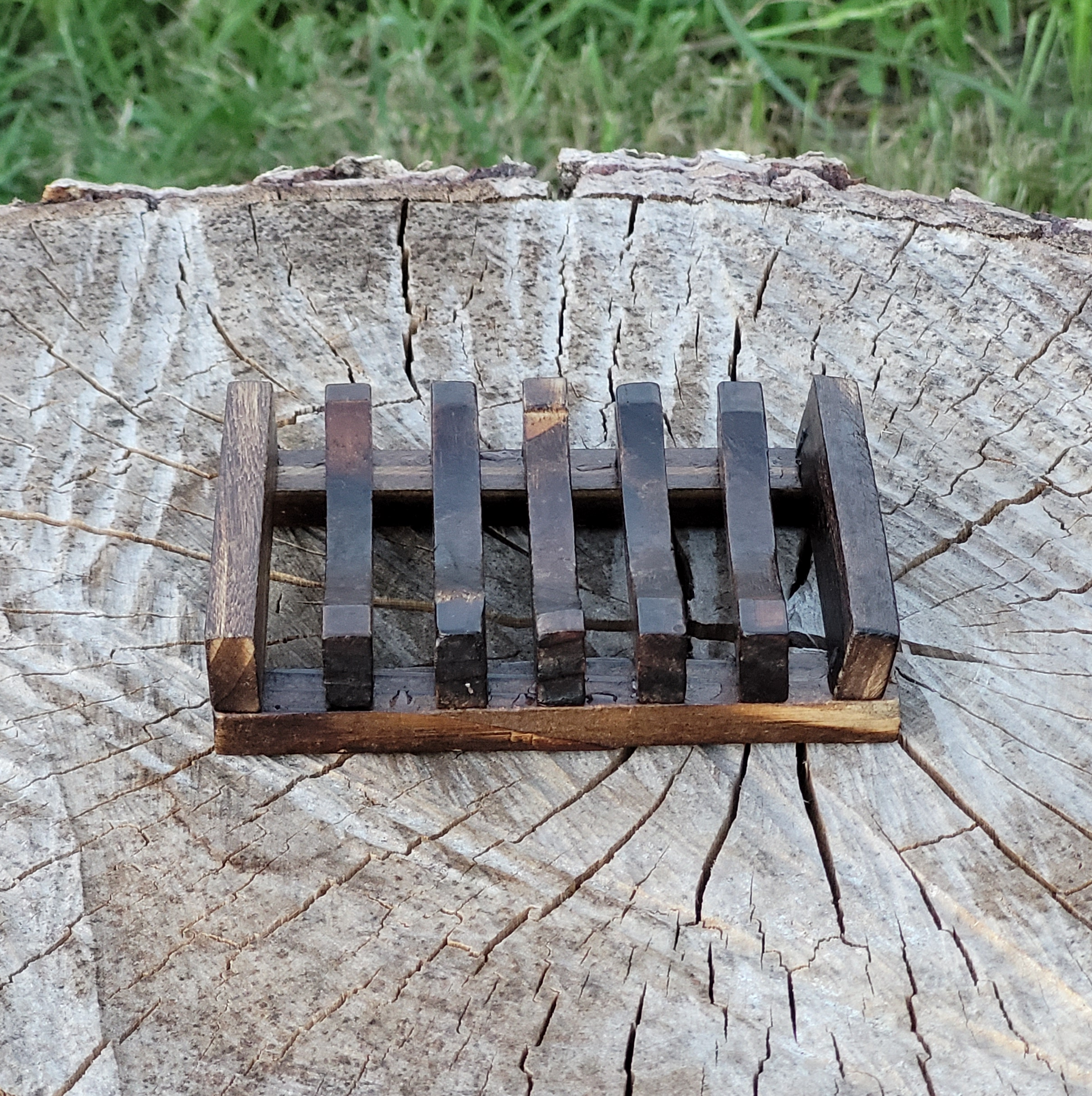 Slatted wooden soap dish